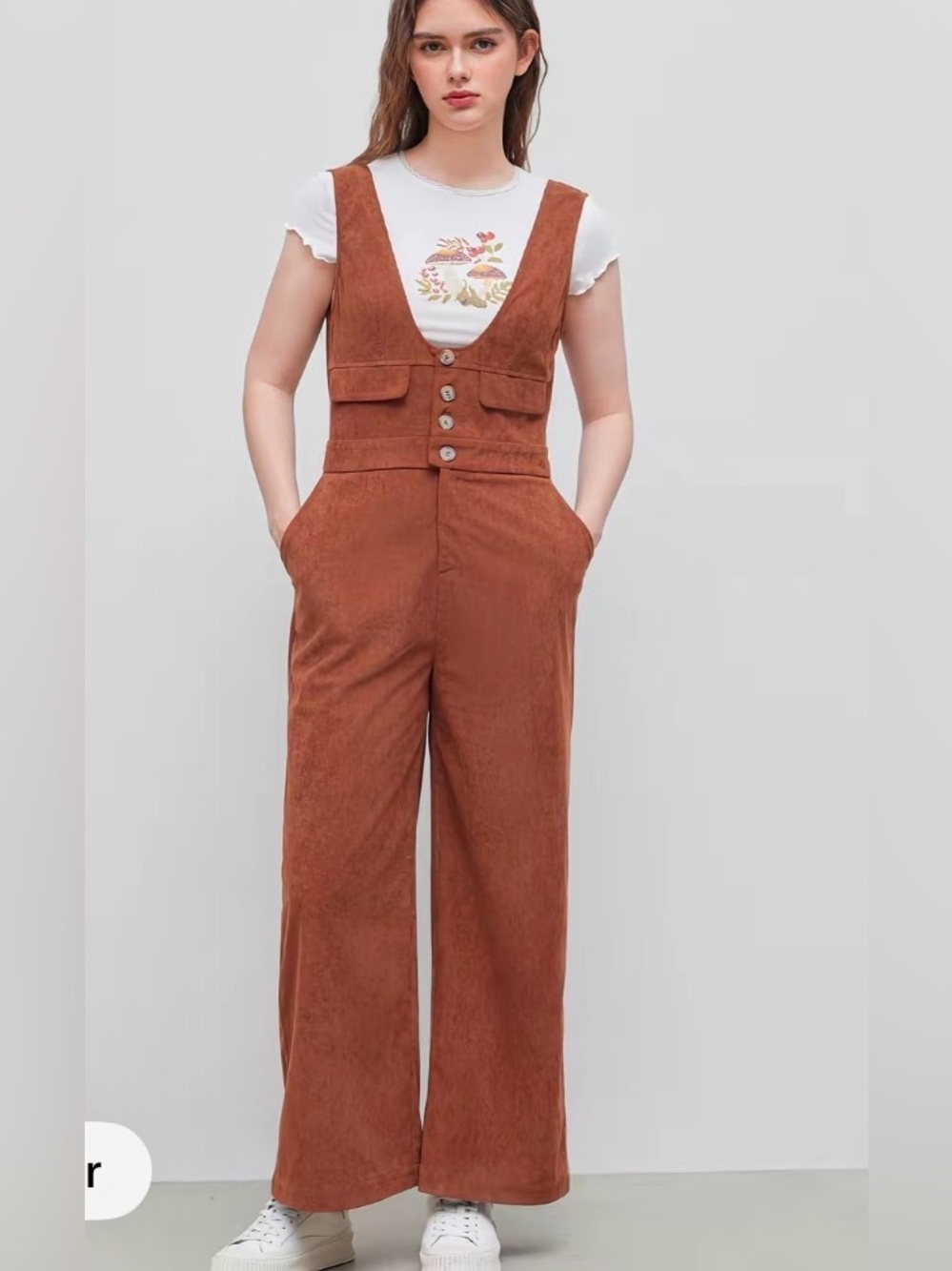 Cider Corduroy Scoop Neck Button Pocket Jumpsuit Brown XS NWT